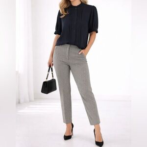 Calvin Klein Black Blouse and Gray Patterned Skinny Pants